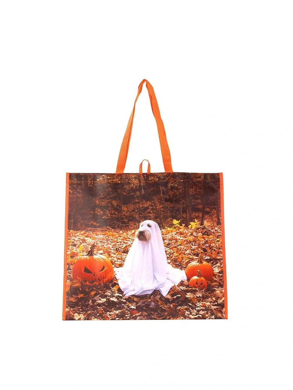 Halloween Trick-or-Treat Tote Bag with Ghost Dog Print - Orange Brand New